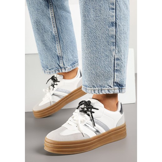 Białe Sneakersy na Kauczukowej Podeszwie z Brokatem Telisetia ze sklepu born2be.pl w kategorii Buty sportowe damskie - zdjęcie 178662971