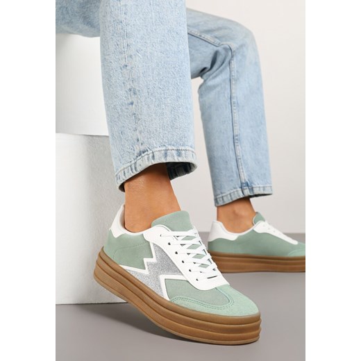 Jasnozielone Sneakersy na Kauczukowej Podeszwie z Geometrycznym Wzorem Tolionne ze sklepu born2be.pl w kategorii Buty sportowe damskie - zdjęcie 178662983