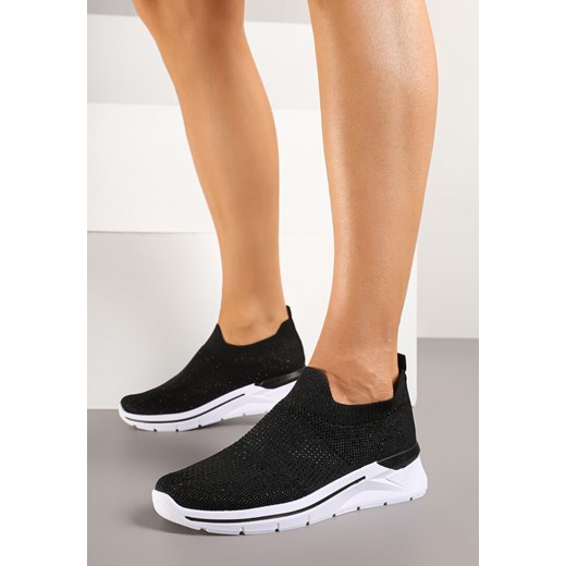 Czarne Buty Sportowe z Cyrkoniami przed Kostkę z Elastyczną Cholewką Telanissea ze sklepu born2be.pl w kategorii Buty sportowe damskie - zdjęcie 178663121