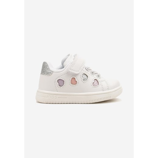 Biało-Srebrne Buty Sportowe Sneakersy z Brokatowymi Sercami Ulaveris ze sklepu born2be.pl w kategorii Buty sportowe dziecięce - zdjęcie 178663274