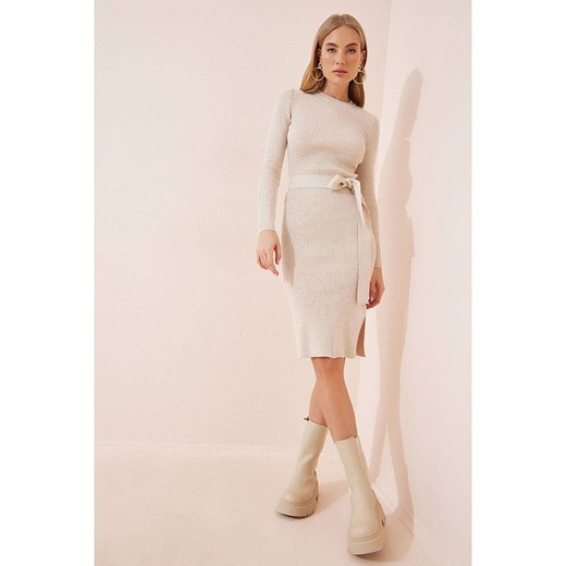 Sukienka Happiness Istanbul z poliakrylu z okrągłym dekoltem z długim rękawem 