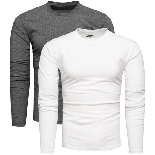 2-pak zestaw basic męskich longsleevów grafitowy i biały Recea ze sklepu Recea.pl w kategorii T-shirty męskie - zdjęcie 178666662