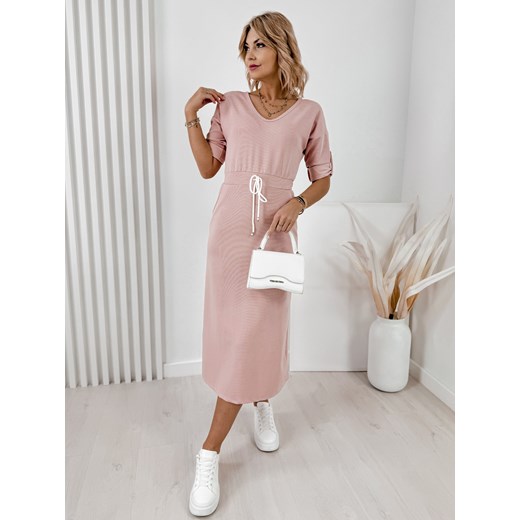 Sukienka casual różowa z długim rękawem midi