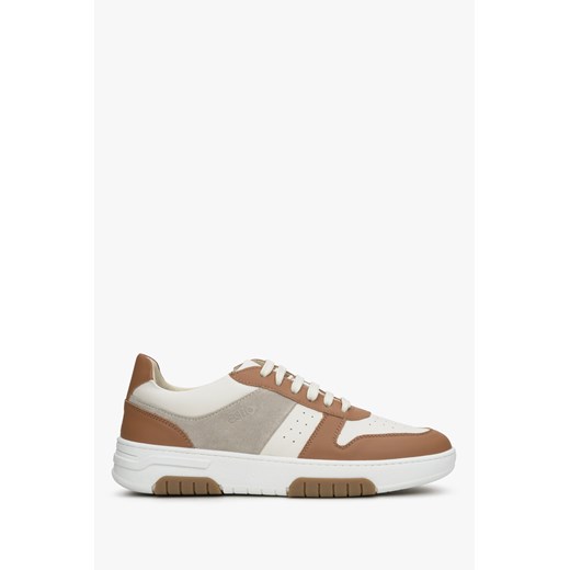Estro: Brązowo-białe sneakersy damskie z włoskiej skóry naturalnej ze sklepu Estro w kategorii Buty sportowe damskie - zdjęcie 178667413