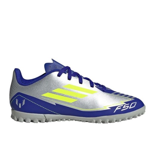 Buty piłkarskie adidas F50 Club Messi Tf IH0923 srebrno-niebieskie srebrny ze sklepu ButyModne.pl w kategorii Buty sportowe dziecięce - zdjęcie 178667914