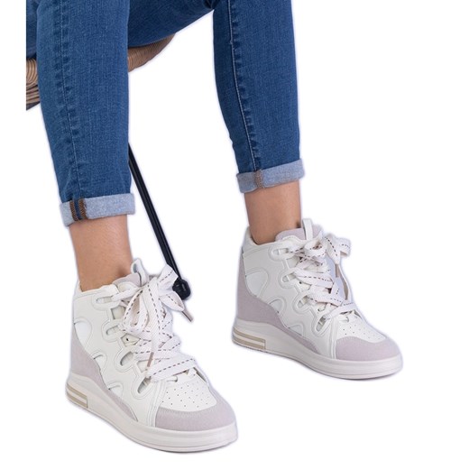Białe sneakersy damskie z grubymi sznurówkami ze sklepu ButyModne.pl w kategorii Buty sportowe damskie - zdjęcie 178667940