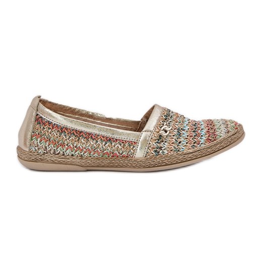 Eleganckie Skórzane Espadryle Z Plecionką Zazoo 10178 Multikolor złoty ze sklepu ButyModne.pl w kategorii Espadryle damskie - zdjęcie 178668084