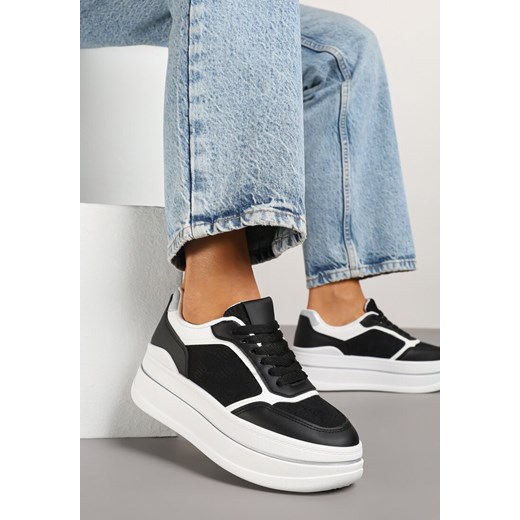 Czarno-Białe Sneakersy na Platformie z Tłoczoną Cholewką Callirae ze sklepu renee.pl w kategorii Buty sportowe damskie - zdjęcie 178673744