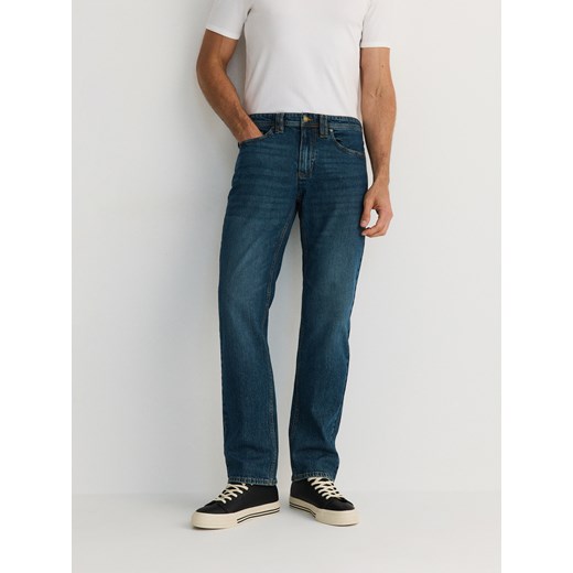 Reserved - Jeansy straight z efektem sprania - indigo jeans Reserved 32 okazja Reserved
