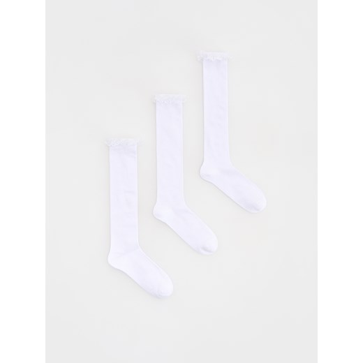 Reserved - Bawełniane podkolanówki 3 pack - biały ze sklepu Reserved w kategorii Skarpetki dziecięce - zdjęcie 178674441
