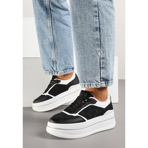 Czarno-Białe Sneakersy na Grubej Podeszwie Ozdobione Tłoczeniem Nalliera ze sklepu born2be.pl w kategorii Buty sportowe damskie - zdjęcie 178675404