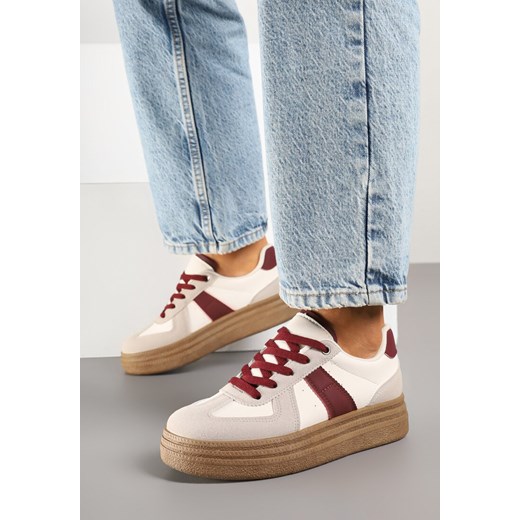Beżowo-Bordowe Sneakersy Klasyczne Tenisówki na Tłoczonej Platformie Nanislla ze sklepu born2be.pl w kategorii Buty sportowe damskie - zdjęcie 178675584