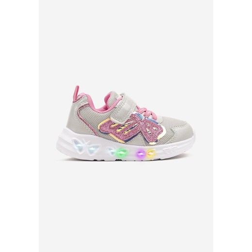 Srebrne Buty Sportowe Sneakersy z Motywem Motyla i Ledami Rivlevia ze sklepu born2be.pl w kategorii Buty sportowe dziecięce - zdjęcie 178675694
