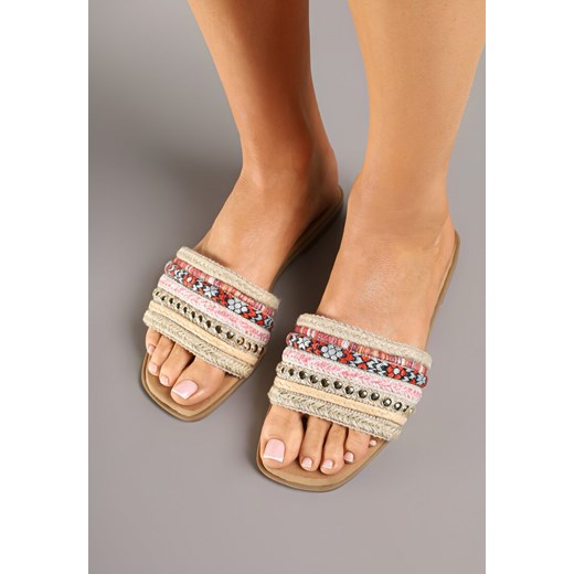 Czerwone Klapki z Nitami Plecione w Stylu Boho Lanvisa Renee 36 renee.pl