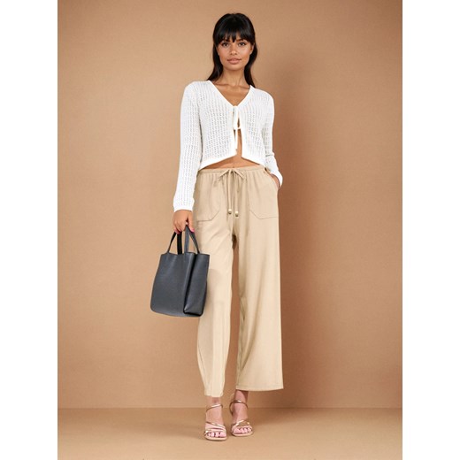 Sinsay - Spodnie wiązane w talii - kremowy Sinsay S Sinsay