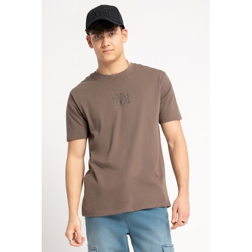 Brązowy t-shirt z minimalistyczną grafiką z przodu, kolor - brązowy, rozmiar - 140 ze sklepu REPORTER w kategorii T-shirty chłopięce - zdjęcie 178686293