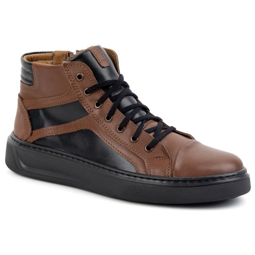 Buty męskie skórzane zimowe sneakersy 886K brązowe ze sklepu butyolivier w kategorii Czapki zimowe męskie - zdjęcie 178687142
