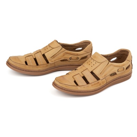Buty męskie skórzane ażurowe 06 na lato beżowe ze sklepu butyolivier w kategorii Sandały męskie - zdjęcie 178687314