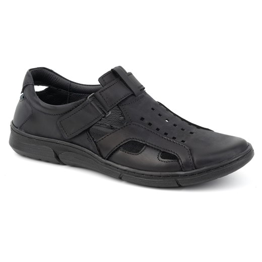 Buty męskie skórzane wsuwane przewiewne na rzep 312KZ CZARNE ze sklepu butyolivier w kategorii Półbuty męskie - zdjęcie 178687460