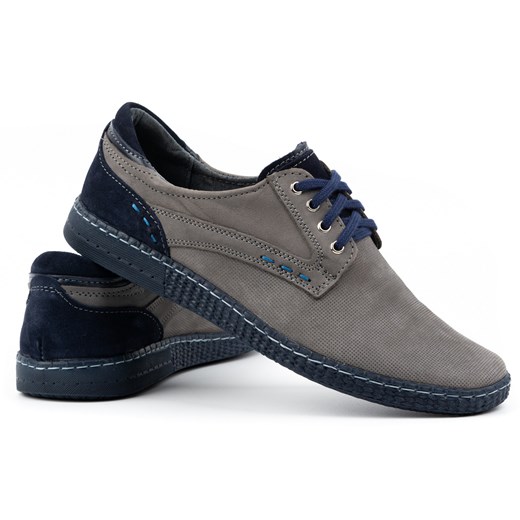 Buty męskie skórzane Casual 848 szare ze sklepu butyolivier w kategorii Półbuty męskie - zdjęcie 178688134