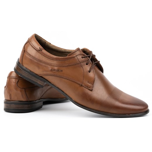 Buty wizytowe skórzane męskie 877L brązowe ze sklepu butyolivier w kategorii Buty eleganckie męskie - zdjęcie 178688450