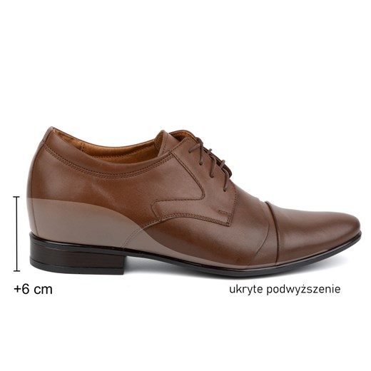 Buty męskie podwyższające skórzane eleganckie + 6 cm wizytowe P12 brązowe ze sklepu butyolivier w kategorii Buty eleganckie męskie - zdjęcie 178688642