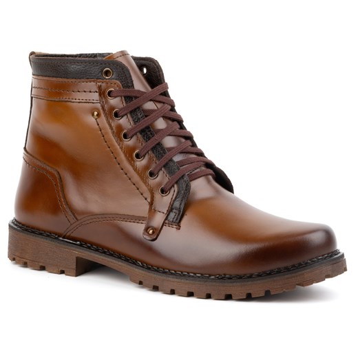 Buty męskie trzewiki skórzane ocieplane zimowe 603KZ brązowe ze sklepu butyolivier w kategorii Buty zimowe męskie - zdjęcie 178688680