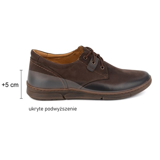 Buty męskie podwyższające CASUAL sznurowane skórzane 237KZ + 5 cm Brązowe ze sklepu butyolivier w kategorii Półbuty męskie - zdjęcie 178688760