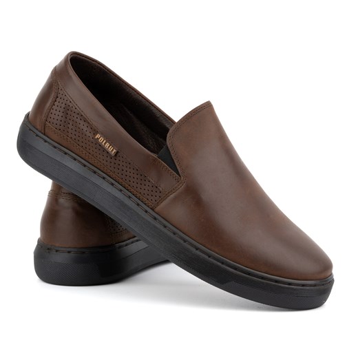 Buty męskie wsuwane ze skóry naturalnej POLBUT 2124P brązowe Polbut 40 butyolivier okazyjna cena