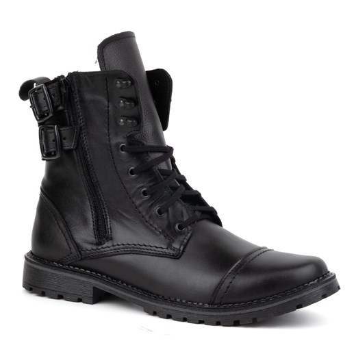 Buty męskie sztyblety militarne motocyklowe skórzane 83KZ czarne ze sklepu butyolivier w kategorii Buty zimowe męskie - zdjęcie 178688914