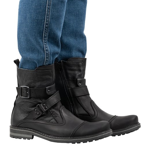 Olivier Buty męskie sztyblety skórzane 82KZ czarne ze sklepu ButyModne.pl w kategorii Buty zimowe męskie - zdjęcie 178695073