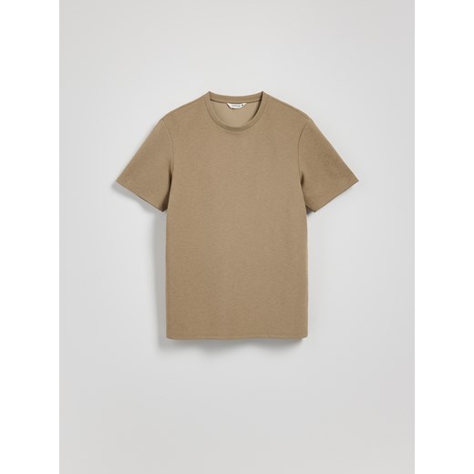 Reserved - Gładki t-shirt regular fit - beżowy Reserved L Reserved