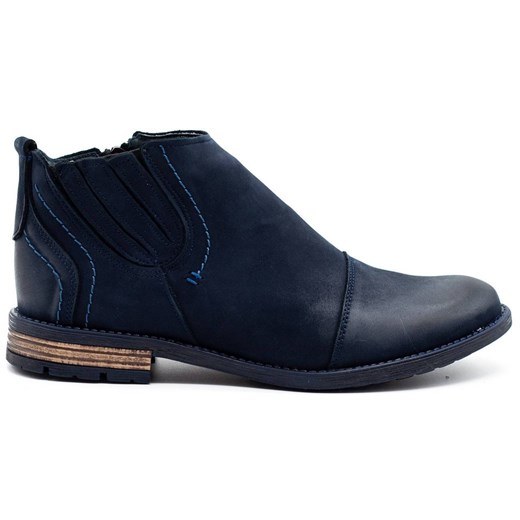 Buty męskie skórzane zimowe 872K granatowe ze sklepu butyolivier w kategorii Buty zimowe męskie - zdjęcie 178699061