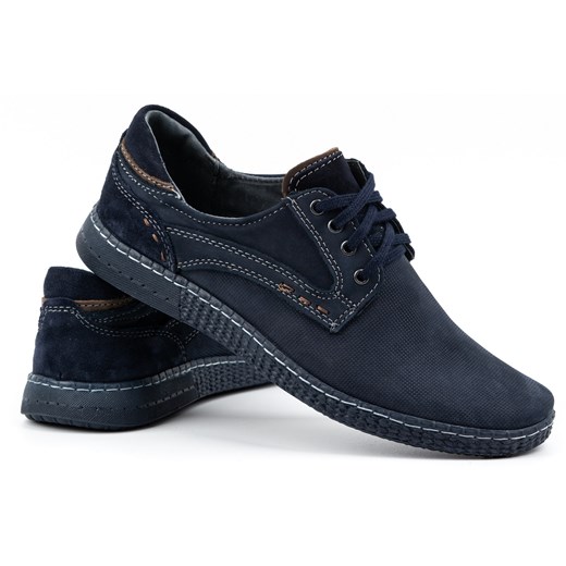 Buty męskie skórzane Casual 848 granatowe ze sklepu butyolivier w kategorii Półbuty męskie - zdjęcie 178699133