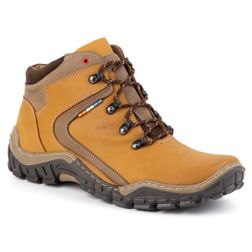 Buty męskie trekkingowe skórzane za kostkę 129 Żółte ze sklepu butyolivier w kategorii Buty trekkingowe męskie - zdjęcie 178699303
