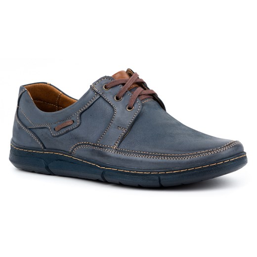 Buty męskie skórzane sznurowane 60K granatowe ze sklepu butyolivier w kategorii Półbuty męskie - zdjęcie 178699734