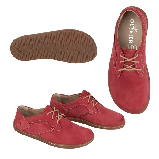 BAREFOOT Damskie minimalistyczne buty skórzane 1082 czerwone nubuk ze sklepu butyolivier w kategorii Półbuty damskie - zdjęcie 178699764