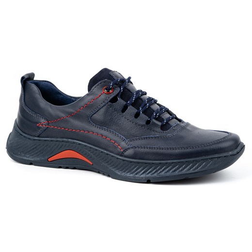 Buty męskie skórzane SPORT 922K granatowe lico ze sklepu butyolivier w kategorii Półbuty męskie - zdjęcie 178699771