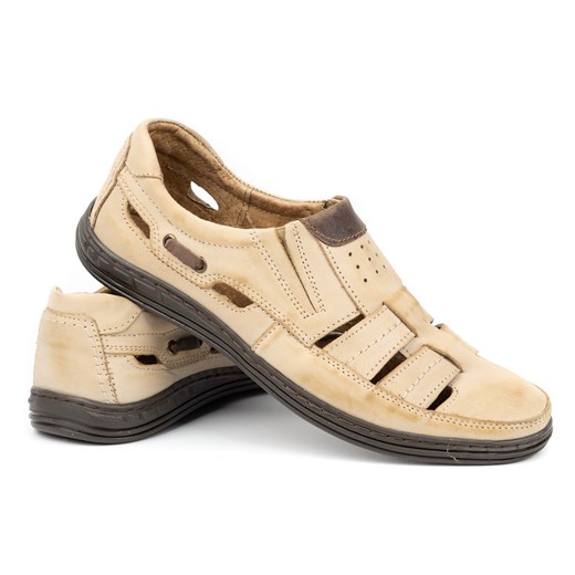 Buty męskie skórzane ażurowe 06 na lato beżowe ze sklepu butyolivier w kategorii Półbuty męskie - zdjęcie 178700112
