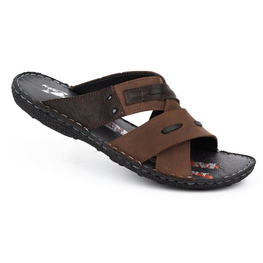 Klapki męskie skórzane 201/OL brąz nubuck ze sklepu butyolivier w kategorii Klapki męskie - zdjęcie 178700270