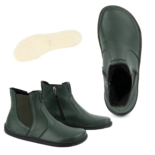 Damskie buty barefoot sztyblety z zamkiem ocieplane 1263 zielone ze sklepu butyolivier w kategorii Półbuty damskie - zdjęcie 178700494