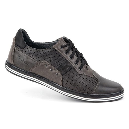 Męskie Skórzane Buty POLBUT 1801P z Perforacją szare – Nowoczesny Design ze sklepu butyolivier w kategorii Półbuty męskie - zdjęcie 178701012