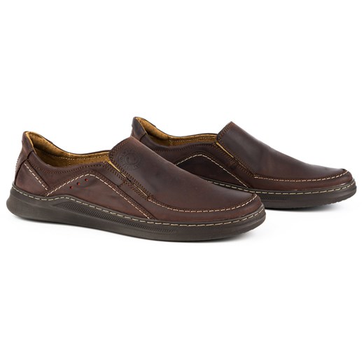 Buty męskie wsuwane skórzane SLIP-ON 216GT brązowe ze sklepu butyolivier w kategorii Półbuty męskie - zdjęcie 178701342