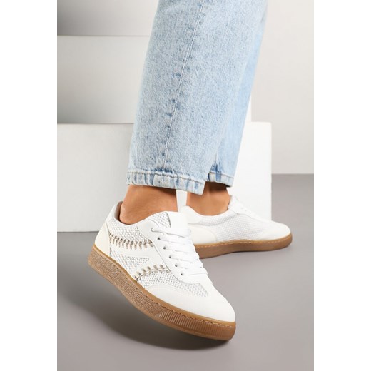 Białe Sneakersy w Stylu Klasycznych Tenisówek Zdobione Przeszyciami i Tweedem Koriznne ze sklepu renee.pl w kategorii Buty sportowe damskie - zdjęcie 178702150