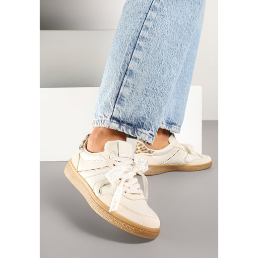 Beżowe Sneakersy w Stylu Klasycznych Tenisówek z Odpinaną Kokardką Korimarela ze sklepu born2be.pl w kategorii Buty sportowe damskie - zdjęcie 178702730
