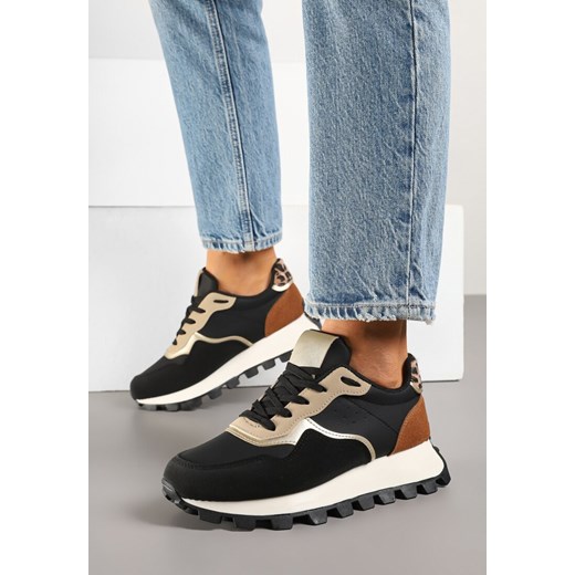 Czarne Sneakersy Ozdobione Metalicznymi Wstawkami Korisorra ze sklepu born2be.pl w kategorii Buty sportowe damskie - zdjęcie 178702751