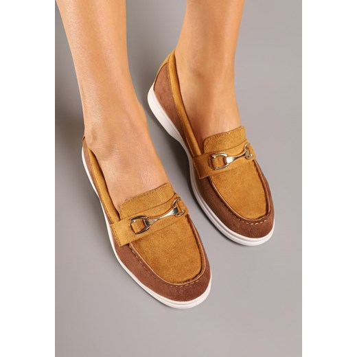 Brązowe Mokasyny Ozdobione Metalową Aplikacją Elliretta 37 wyprzedaż born2be.pl