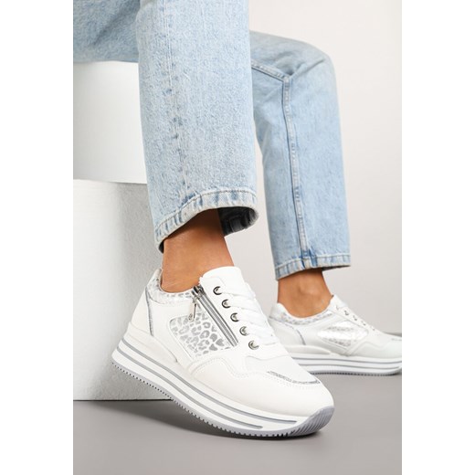 Białe Sneakersy na Grubej Podeszwie w Paski i Suwakiem Koralea ze sklepu born2be.pl w kategorii Buty sportowe damskie - zdjęcie 178702970