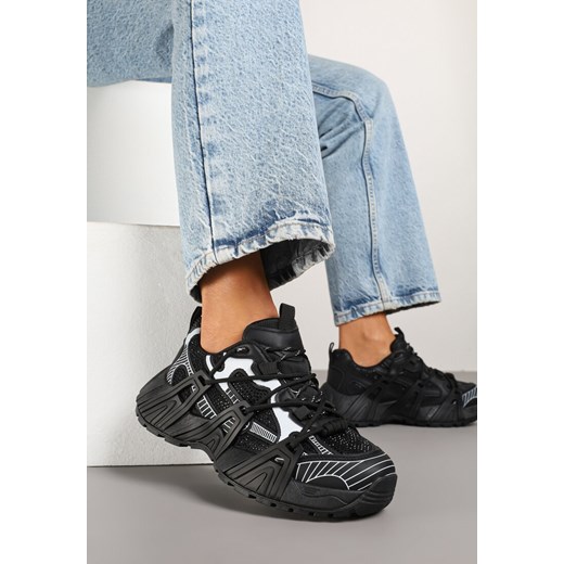 Czarne Sneakersy na Platformie z Geometrycznym Wzorem Eledisa ze sklepu renee.pl w kategorii Buty sportowe damskie - zdjęcie 178705473