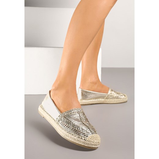 Złote Espadryle z Ozdobną Plecionką na Cholewce w Stylu Boho Adisella ze sklepu renee.pl w kategorii Espadryle damskie - zdjęcie 178705500